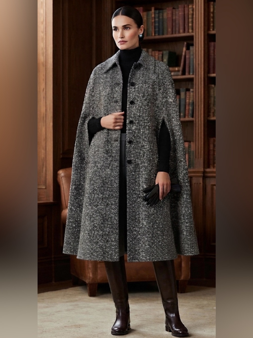 Vintage Pendleton Black White Tweed Wool Cape Cloak Coat